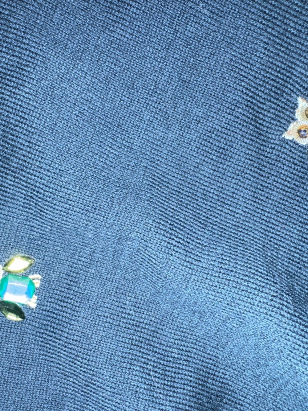 Talbots Blue Crewneck Sweater with rhinestone jewel owls, lightweight sz XL - Picture 9 of 12